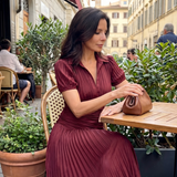 Nadia | Pleated Waistline Stripe Midi Dress