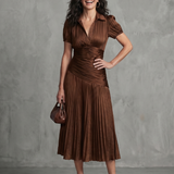Nadia | Pleated Waistline Stripe Midi Dress