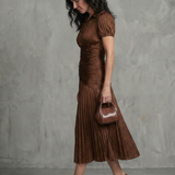 Izabela | Pleated Waistline Stripe Midi Dress