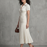 Izabela | Pleated Waistline Stripe Midi Dress
