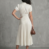 Emilia | Pleated Waistline Stripe Midi Dress