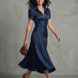 Emilia | Pleated Waistline Stripe Midi Dress