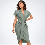 Carlena | Elegancka Sukienka Midi Kopertowa z Drapowaniem