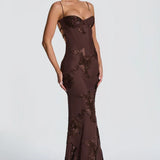 Carlena | Elegancka sukienka maxi z kwiatowym haftem 3D