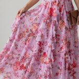 Natalia | Sukienka maxi w kwiaty z marszczonym gorsetem i dekoltem typu halter