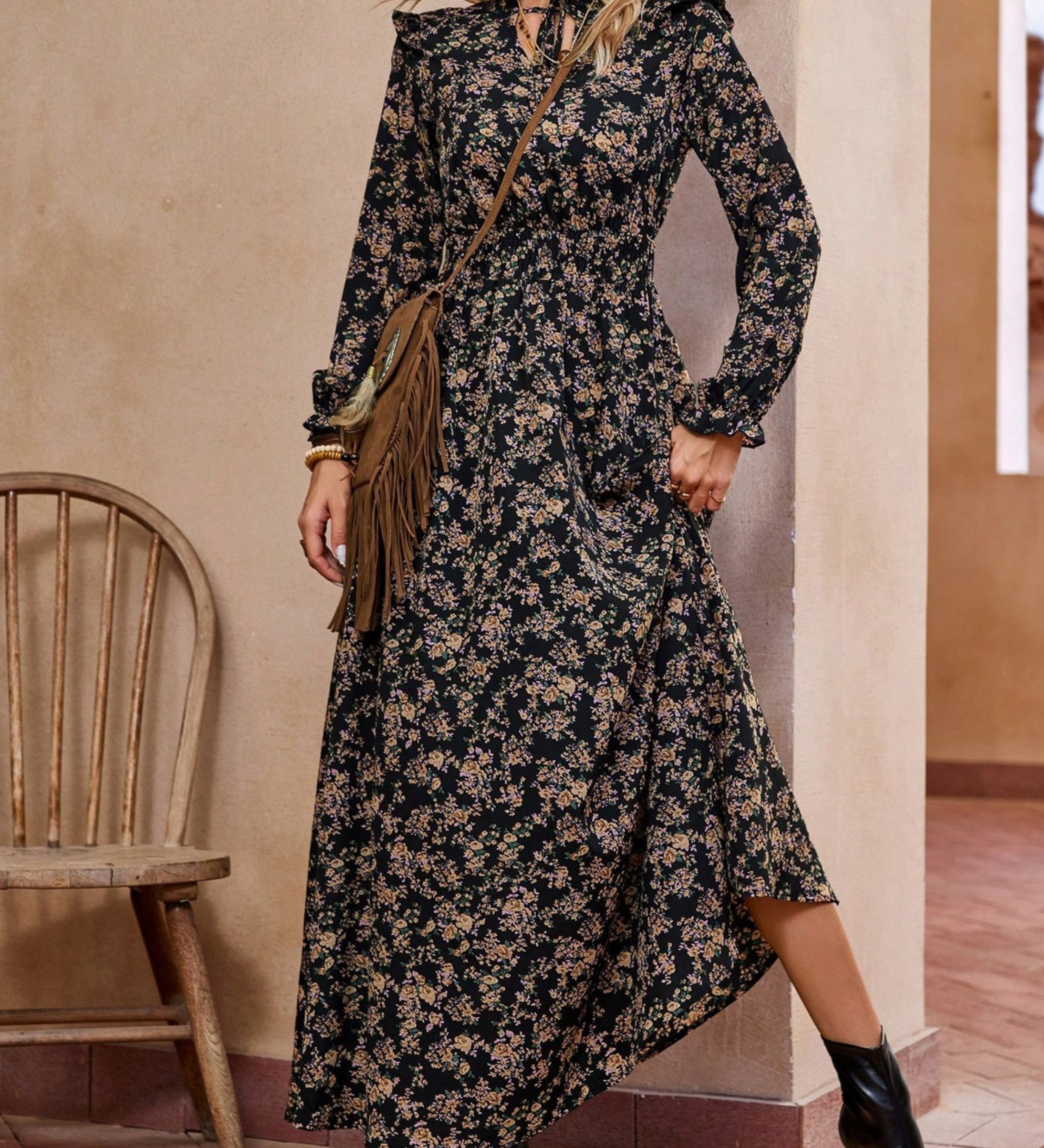 Monika | Romantyczna sukienka Długo- Sleeve Maxi