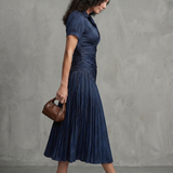 Izabela | Pleated Waistline Stripe Midi Dress