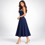 Carlena | Elegancka Sukienka Midi w Kwiaty z Gorsetowym Gorsetem i Dekoltem w Sercu