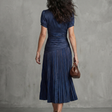 Emilia | Pleated Waistline Stripe Midi Dress