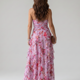 Natalia | Sukienka maxi w kwiaty z marszczonym gorsetem i dekoltem typu halter
