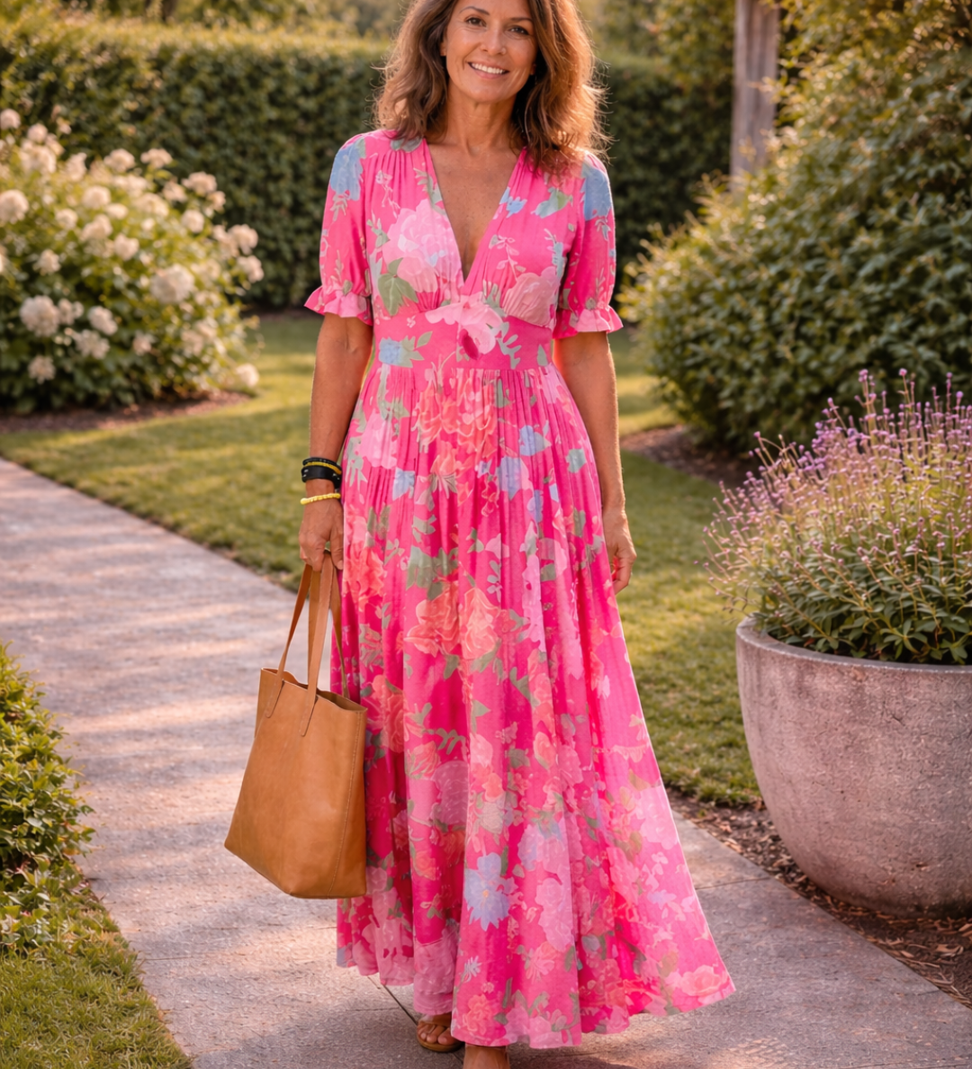 Monika | Kwiat V- Neck Maxi sukienka