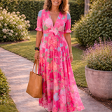 Monika | Kwiat V- Neck Maxi sukienka
