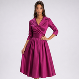 Carlena | Elegancka Sukienka Midi Kopertowa z Rozkloszowanym Dołem