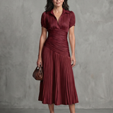 Izabela | Pleated Waistline Stripe Midi Dress