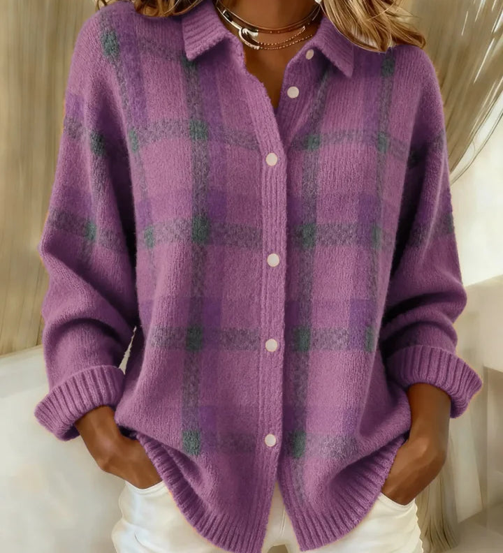 Joanna | Sweter w kontrastową kratę w stylu retro