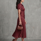 Emilia | Pleated Waistline Stripe Midi Dress