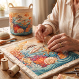 Morska Bryza | Ręcznie Quilted Kosz na Pranie