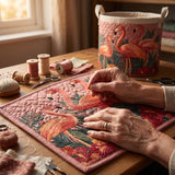 Flamingi w Słońcu | Ręcznie Quilted Kosz na Pranie
