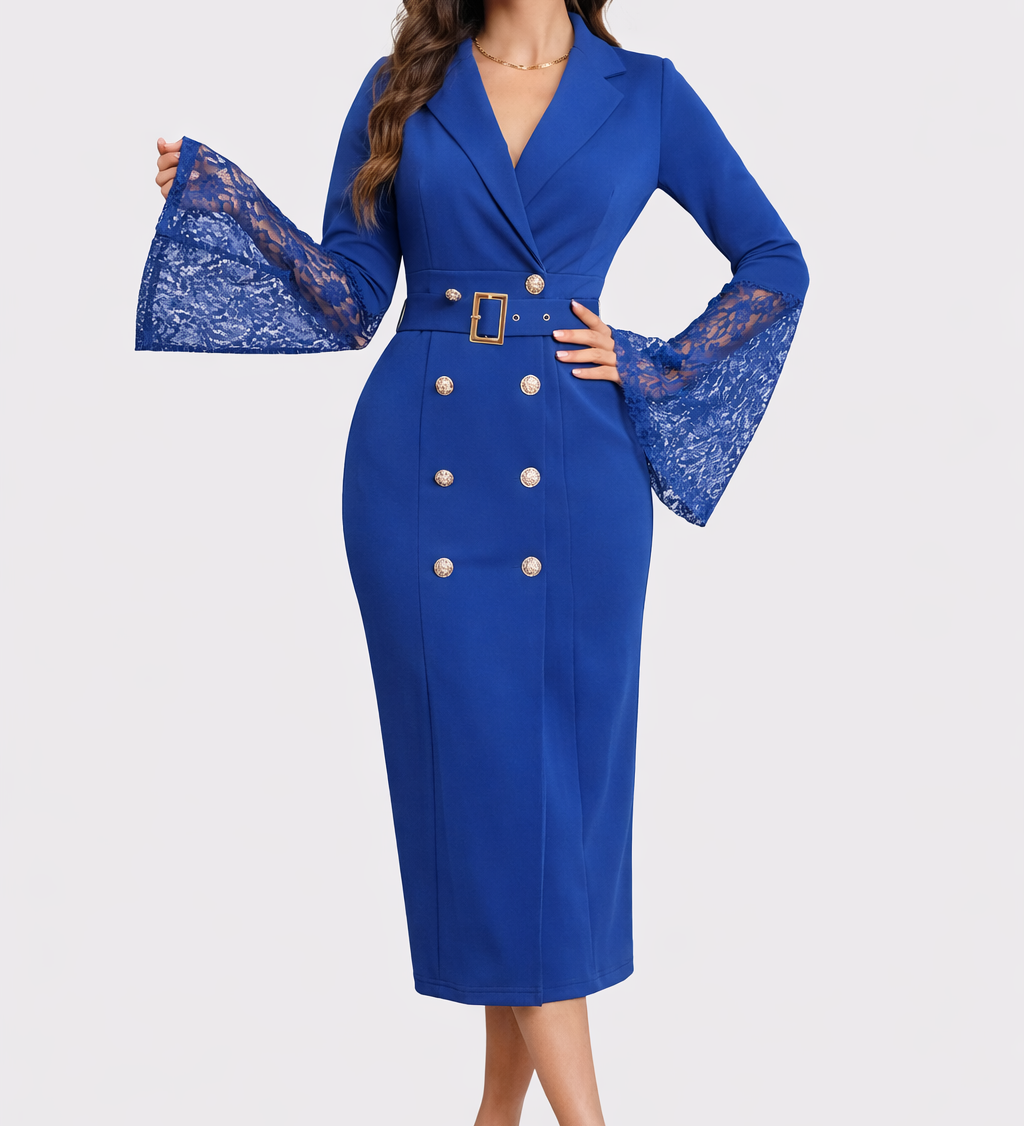 Monika | Sukienka Lace- Sleeve Midi