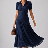 Emilia | Pleated Waistline Stripe Midi Dress