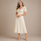 Monika | Polka Dot Ruffle Midi sukienka