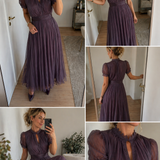 Monika | Pleased Puff- Sleeve Midi sukienka