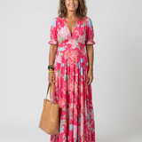 Monika | Kwiat V- Neck Maxi sukienka