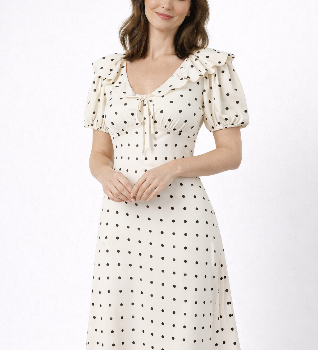 Monika | Polka Dot Ruffle Midi sukienka