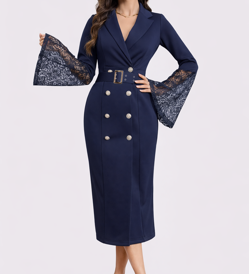 Monika | Sukienka Lace- Sleeve Midi