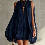 Monika | Midnight Blue Ruffle Midi sukienka