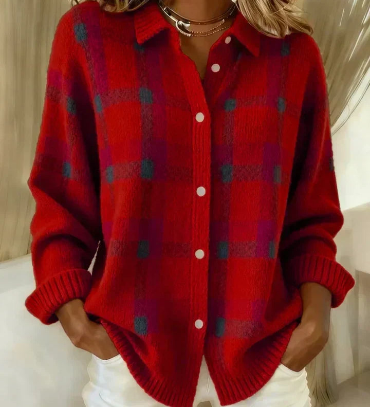 Joanna | Sweter w kontrastową kratę w stylu retro