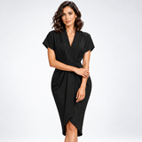 Carlena | Elegancka Sukienka Midi Kopertowa z Drapowaniem