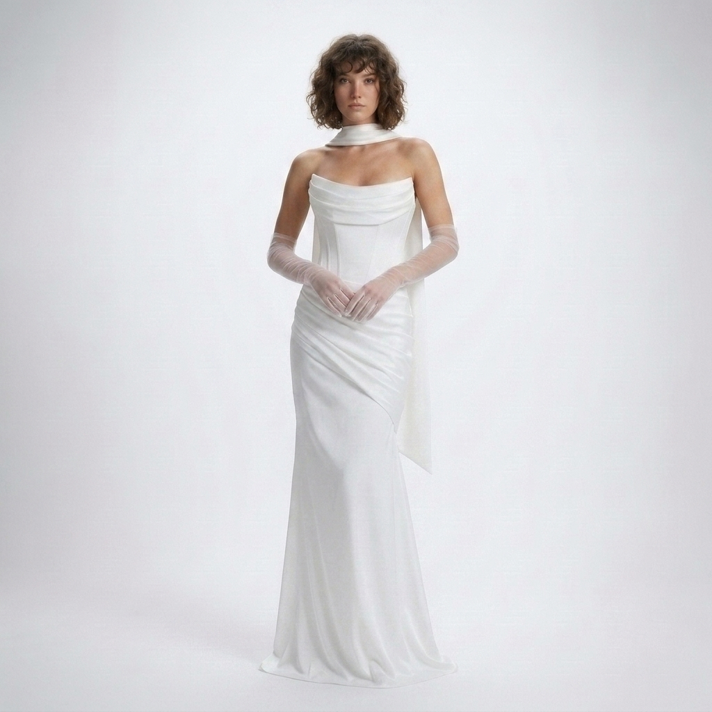 Carlena | Elegancka Satynowa Suknia Maxi z Gorsetem i Dekoltem Cowl