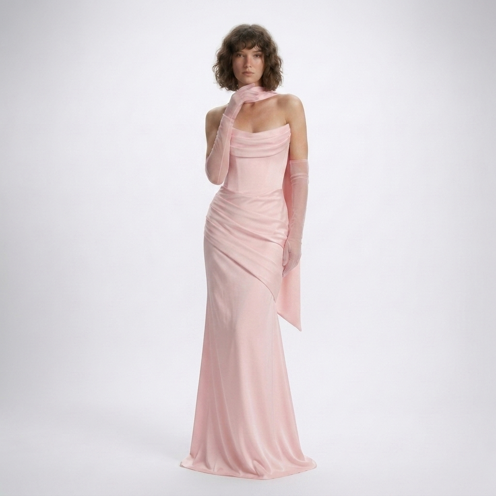 Carlena | Elegancka Satynowa Suknia Maxi z Gorsetem i Dekoltem Cowl