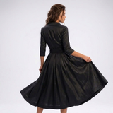 Carlena | Elegancka Sukienka Midi Kopertowa z Rozkloszowanym Dołem