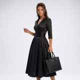 Carlena | Elegancka Sukienka Midi Kopertowa z Rozkloszowanym Dołem