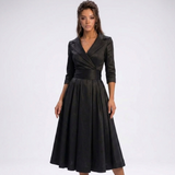 Carlena | Elegancka Sukienka Midi Kopertowa z Rozkloszowanym Dołem