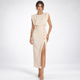 Carlena | Elegancka Sukienka Midi z Rozcięciem