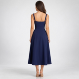 Carlena | Elegancka Sukienka Midi w Kwiaty z Gorsetowym Gorsetem i Dekoltem w Sercu