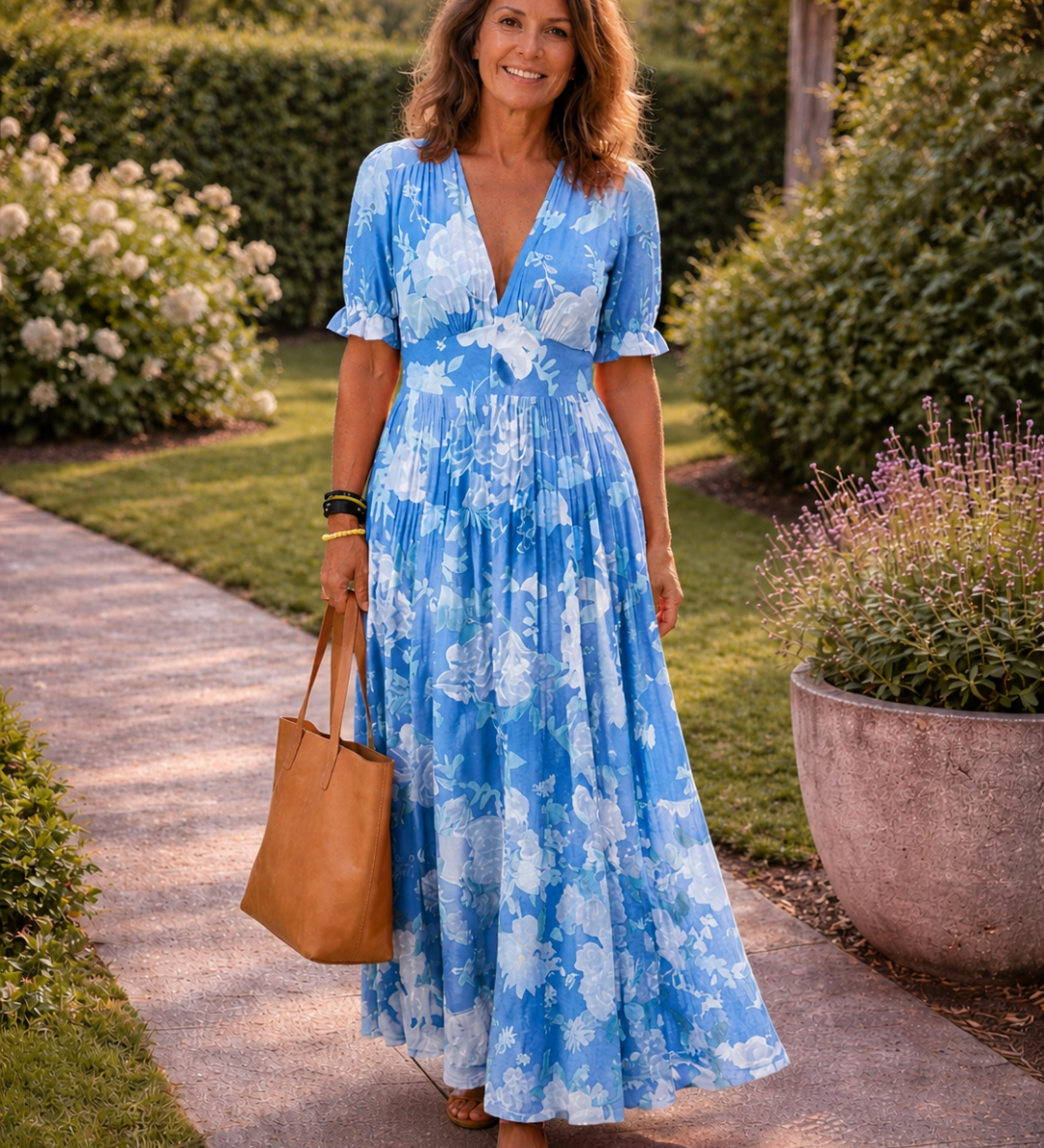 Monika | Kwiat V- Neck Maxi sukienka