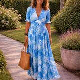 Monika | Kwiat V- Neck Maxi sukienka