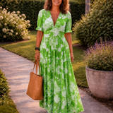 Monika | Kwiat V- Neck Maxi sukienka