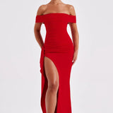 Carlena | Elegancka sukienka maxi z dekoltem Bardot