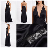 Carlena | Elegancka Sukienka Maxi Halter z Koronkową Talią