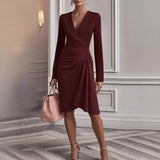 Monika | Drapted V- Neck Midi sukienka